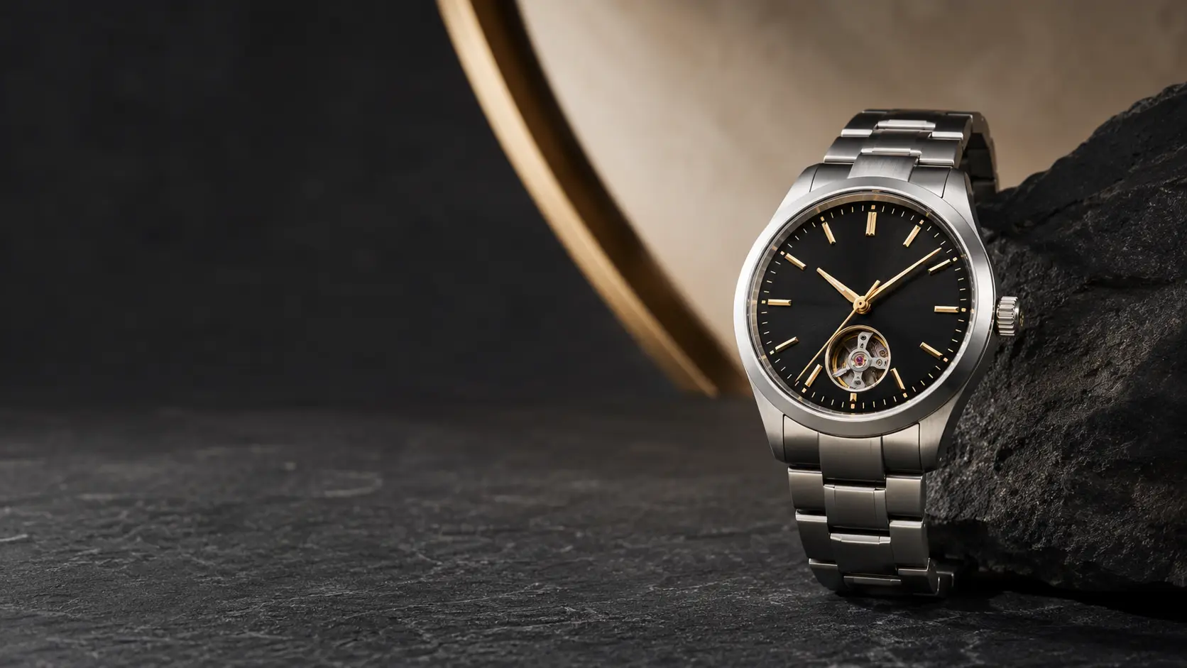 Premium unbranded watch on a dark studio background